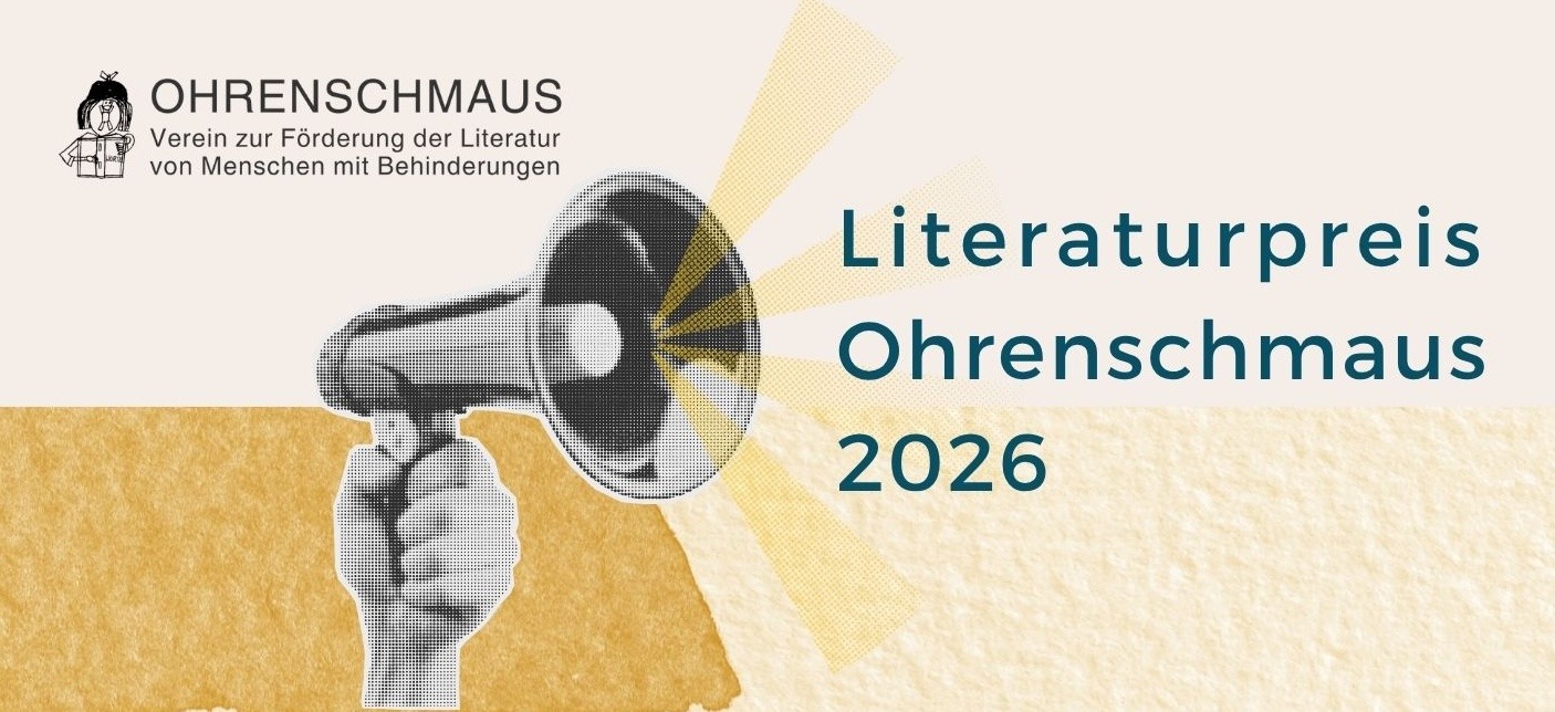 Logo Ohrenschmaus, Hand mit Megaphon: Literaturpreis Ohrenschmaus 2026