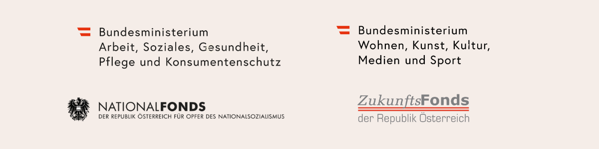 Logos der Förderstellen: Sozialministerium, Kulturministerium, Nationalfonds und Zukunftsfonds